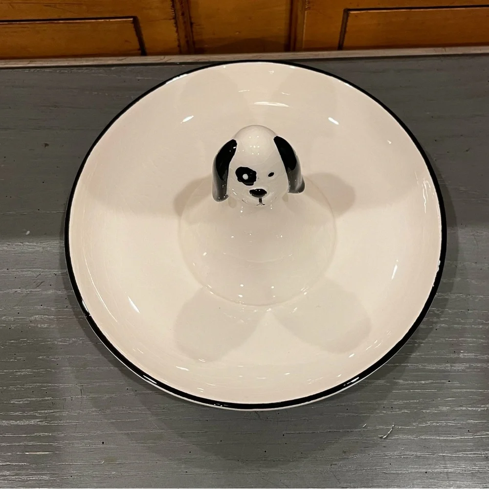 NEW Gerson Lone Elm Studios Black & White Porcelain Dog Themed Ring Jewelry Dish